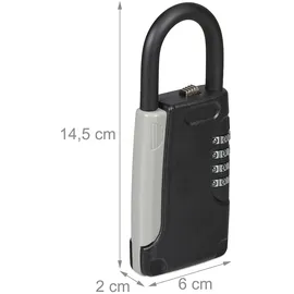 Relaxdays Schlüsseltresor mit Bügel, 4-stelliger Zahlencode, außen, Schlüsselsafe klein, HxBxT: 14,5 x 6 x 2 cm, schwarz,