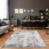 carpet city Teppich Ornamente Wohnzimmer - 140x200 cm Grau Meliert - Moderne Teppiche Kurzflor