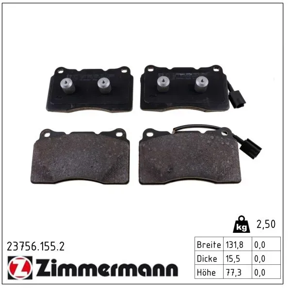 ZIMMERMANN Bremsbelagsatz, Scheibenbremse 237561552 Vorderachse für ALFA ROMEO