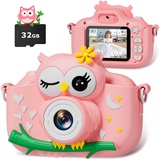 DIAMOOKY Kinderkamera, Fotoapparat Kinder 1080P HD 2,0 Zoll Bildschirm, Kinder Kamera mit 32GB Karte Digitalkamera Kinder Selfie Kamera Kinder für 3-12 Jahre Mädchen Weihnachten Spielzeug