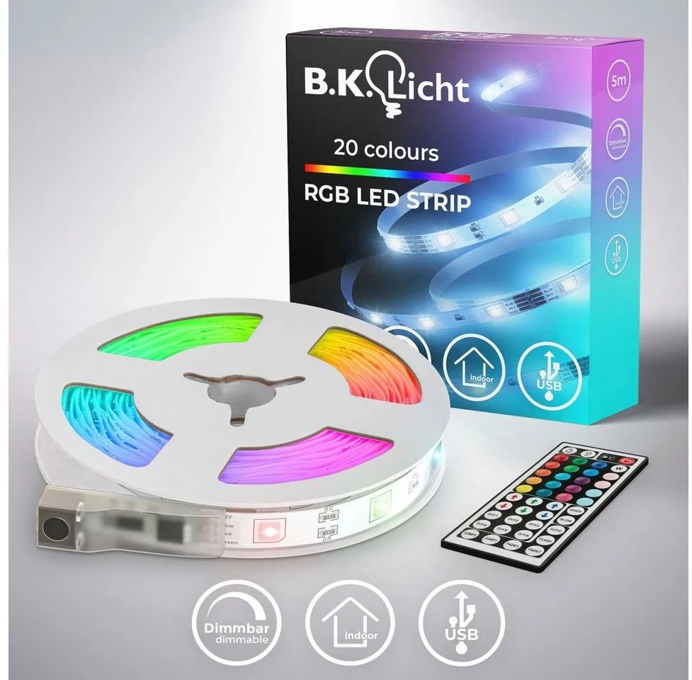 B.K.Licht LED-Streifen USB LED Strip, 150-flammig, Lichtleiste, mit Fernbedienung, selbstklebend weiß