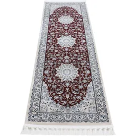 carpetfine Orientteppich Nain Diane Rot 80x600 cm Läufer | Tradtioneller Teppich für Schlaf- und Wohnzimmer
