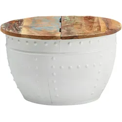 Kadima Design Massivholz Couchtisch `Serchio`: Industrieller Stil, klappbare Tischplatte, Metallgestell. Weiß, 60x60x36 cm