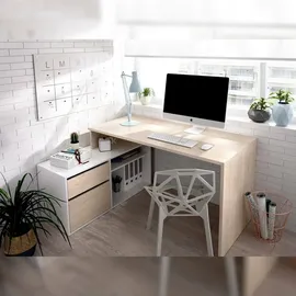 Dmora Eckschreibtisch Ddiaw Eiche / Weiß
