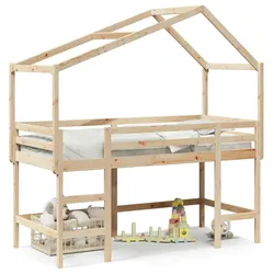 vidaXL Hochbett mit Leiter und Dach 90x190 cm Massivholz Kiefer