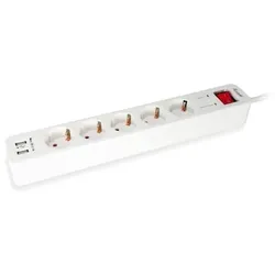 EQUIP 245554 6fach Verteiler mit Schalter und 2fach USB-Lader, Mehrfachsteckdose Schuko