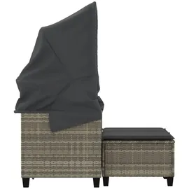 vidaXL Gartensofa 2-Sitzer mit Dach und Hockern Hellgrau Poly Rattan