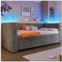 STILVORA Schlafsofa mit bettfunktion Polsterbett 90/180×200 Tagesbett ausziehbar mit LED, mit Ausziehbett, LED-Beleuchtung und Lattenrost, ohne Matratze grau