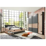 Lomadox Schlafzimmer-Set SUNDERLAND-43, (Spar-Set, 4-St., Bettgestell Nachtkommoden (Set) Kleiderschrank), graphit Fichte Liegefläche 180x200cm Nachtschränke Kleiderschrank grau