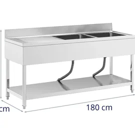 Royal Catering Spültisch 2 Becken Edelstahl 180 x 60 cm - Spültische Royal Catering