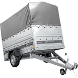 Einachsiger Federanhänger 230x125 UNITRAILER FORCE 230/R KIPP mit BIS-Seitenwänden, H-800-Rahmen und grauer Plane