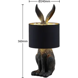 LINDBY Lindby, Lorentina Stoff-Tischlampe, Hase, schwarz, Schwarz, gold