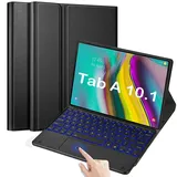 QYiiD Beleuchtete Tastatur Hülle mit Touchpad für Galaxy Tab A 10.1 2019 SM-T510/T515, Abnehmbare Kabellose Bluetooth QWERTZ Tastatur mit Schutzhülle/Trackpad für für Tab A 10.1 2019,Schwarz
