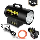 Jiubiaz 15KW Gasheizgebläse Gasheizer für Gasflasche Gasdruckregler Bauheizer 700mbar Gasheizgerät Heizkanone - Schwarz