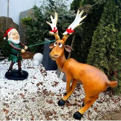 Casa Padrino Luxus Deko Skulpturen Set Weihnachtself mit Rentier Mehrfarbig - Weihnachts Deko Figuren - XXL Deko Skulpturen - XXL Deko Figuren - XXL Weihnachts Skulpturen