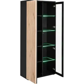 furn.design Wohnwand "Morgan" in schwarz und Jackson Eiche Schrankwand mit Kamin, inkl. Beleuchtung - Schwarz