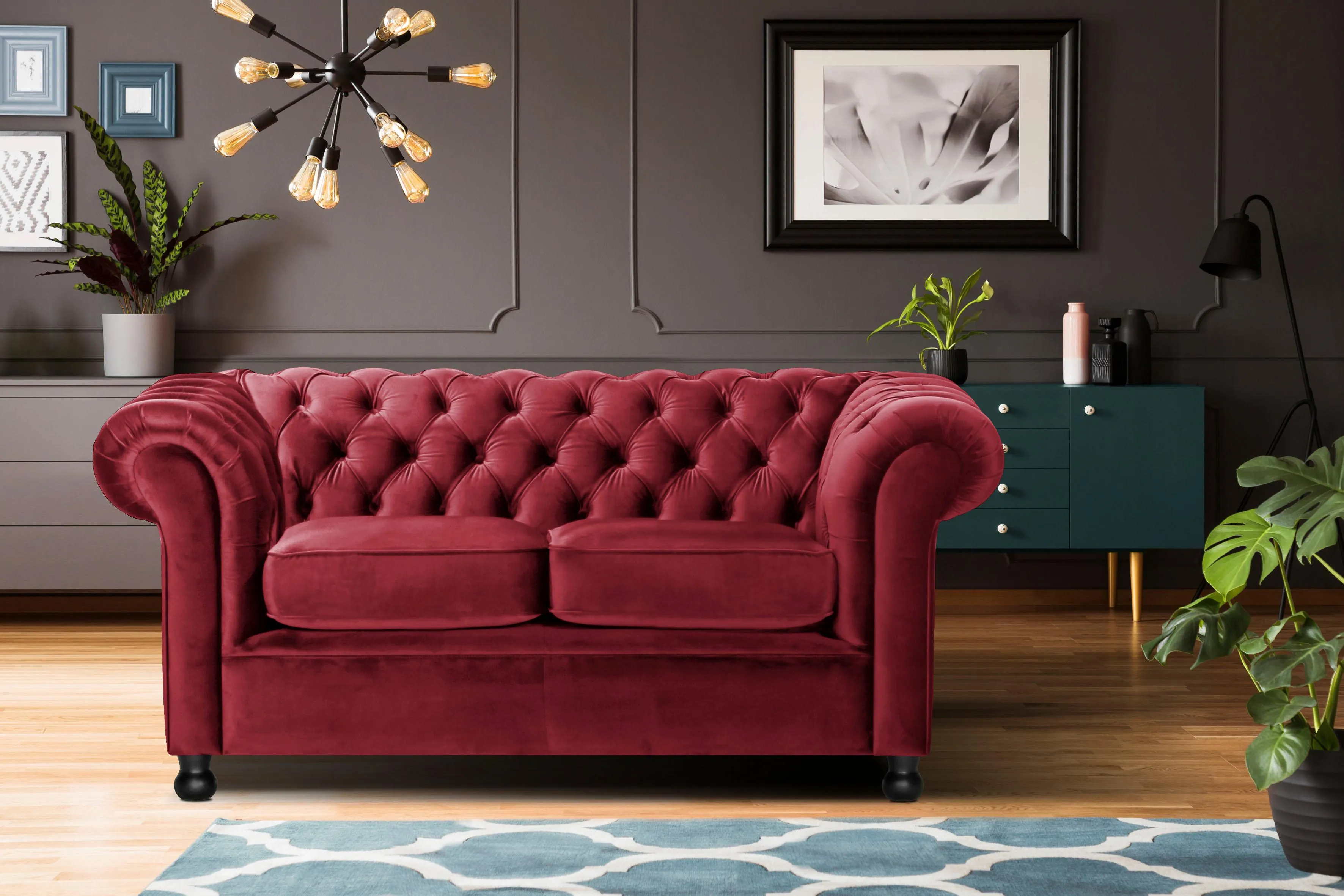 Home affaire Chesterfield-Sofa »Chesterfield Home 2-Sitzer«, mit edler Knopfheftung und typischen Armlehnen Home affaire dunkelrot