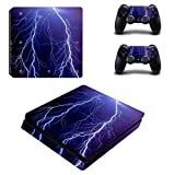 DOTBUY PS4 Slim Skin Aufkleber Sticker Design Folie schützende Haut Schale für Sony Playstation 4 Slim Konsole und 2 Dualshock Controller (Violet Lightning)