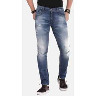 Slim-fit-Jeans CIPO & BAXX "Jeans", Herren, Gr. 30, Länge 34, blau, 99% Baumwolle, 1% Elasthan, unifarben, slim fit lang, Jeans Slim-fit-Jeans, im Destroyed-Look, CD-475