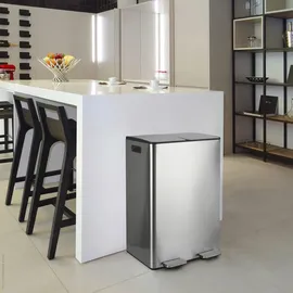 Spirella Mülleimer Mülltrennsystem 60 L (2x30 Liter) mit Inneneimer große Abfallbehälter Abfalleimer Treteimer Edelstahl Absenkautomatik - Silber