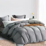 ELEMUSE Daunendecke 155X220 cm - 100% Baumwolle Ganzjahresdecke 155X220 mit Daunen- und Federfüllung, Wärmeklasse 3 (Grau-daunendecke, 155X220 cm)