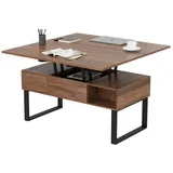 VOWNER Couchtisch 3-in-1-Multifunktions-Wohnzimmertisch, Höhenverstellbar, 1 Schublade + offene Ablagefächer + verstecktes Fach braun