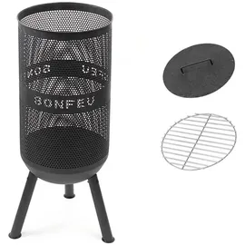 Bonfeu Bonves Ø 34cm Schwarz - Feuerkorb für den Garten - Feuertonne & Feuerstelle - Feuerschale Feuerkorb aus Stahl - Grillrost & Schürhaken zu...