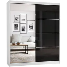imoebel24 Schwebetürenschrank, Weiß Schwarz, Holzwerkstoff, 5 Fächer, Rechteckig, 183x218x61 cm Schlafzimmer, Kleiderschränke, Schwebetürenschränke