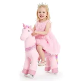 Vevor Reitpferd auf Rollen 80cm, 50kg Belastbares Stehpferd mit Soundfunktion, Spielpferd mit Erhöhtem Sitz Griffen Pedalen, Rosa Einhorn mit Regenbogenmähne zum Reiten für Kinder Mädchen 3-8 Jahren