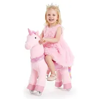Vevor Reitpferd auf Rollen 80cm, 50kg Belastbares Stehpferd mit Soundfunktion, Spielpferd mit Erhöhtem Sitz Griffen Pedalen, Rosa Einhorn mit Regenbogenmähne zum Reiten für Kinder Mädchen 3-8 Jahren