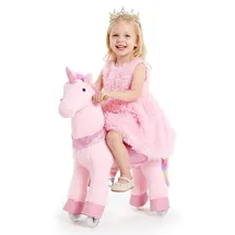 Vevor Reitpferd auf Rollen 80cm, 50kg Belastbares Stehpferd mit Soundfunktion, Spielpferd mit Erhöhtem Sitz Griffen Pedalen, Rosa Einhorn mit Regenbogenmähne zum Reiten für Kinder Mädchen 3-8 Jahren