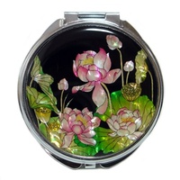 Antique Alive Kompakter Spiegel Schminkspiegel Taschenspiegel mit doppeltem runder Vergrößerungsspiegel aus Perlmutt für Kosmetik, Spiegel für Handtasche oder Handtasche (Rosa Lotus)