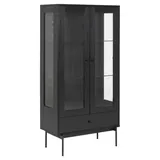 ebuy24 Vitrine Angus Vitrinenschrank mit 2 Glastüren und 1 Schubl schwarz