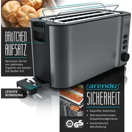 Arendo Frühstücks-Set 3-teilig, 4-Scheiben Langschlitztoaster, 8er Eierkocher, 1,5L Wasserkocher, Grau