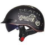 Halbschalenhelm mit ECE, Retro Motorrad Jethelm Chopper Helm mit Sonnenblende Für Erwachsene Männer Und Frauen Cruiser Moped Scooter ATV M~XXL