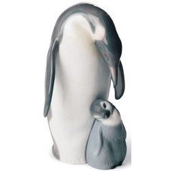 Casa Padrino Luxus Porzellanfigur Pinguin Mutter mit Kind Grau / Weiß / Schwarz 16 x H. 22 cm - Luxus Qualität