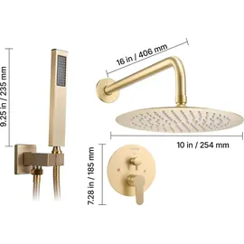 Vevor Duscharmatur Regenduschsystem 254 mm gebürstetes Gold