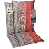 GO-DE Textil Bequeme und attraktive Polsterauflagen für Hochlehner-Gartenstühle (2er-Set, Ornamentstreifen rot, Hochlehner)
