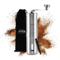 JMH Kaffeemühle manuell Kegelmahlwerk (verstellbarer Mahlgrad) - Edelstahl Coffee Grinder mit Pinsel - Hochwertige Kaffeemühle Hand - Handkaffeemühle