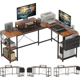 Homcom L-förmiger Schreibtisch 168 x 120 cm Eckschreibtisch mit Ablagefächern, Aufbewahrungstasche Umkehrbar Computertisch mit Monitorständer