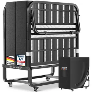 KESSER Gästebett 200x90cm Klappbett faltbares Reisebett mit Metallrahmen für Erwachsene (Metall Bett inkl. Matratze aus Memory-Schaum, Räder & Schutzhülle) Mobiles Bett belastbar bis 250kg mit abnehmbarem Bezug grau