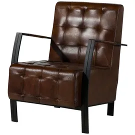 Massivmoebel24 Sessel Iron Label Leder 64 x 83 x 76 cm Braun gepolstert