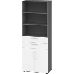 bümö Aktenregal & Schrank abschließbar, Büroschrank Regal & Schubladen Kombination Holz 80cm breit in Graphit/Weiß - Schrank für's Büro &