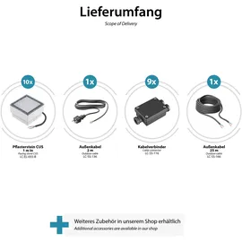 ledscom.de 10er-Set LED Pflasterstein CUS Bodenleuchte für außen, blau, IP67, 230V, 10x10cm