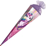 ROTH Schultüte Einhornportrait 100 cm groß eckig Rot(h)-Spitze Tüllverschluss Zuckertüte Schulanfang - Rosa