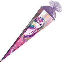 ROTH Schultüte Einhornportrait 100 cm groß eckig Rot(h)-Spitze Tüllverschluss Zuckertüte Schulanfang - Rosa