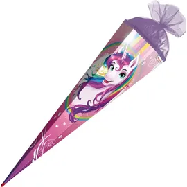 ROTH Schultüte Einhornportrait 100 cm groß eckig Rot(h)-Spitze Tüllverschluss Zuckertüte Schulanfang - Rosa
