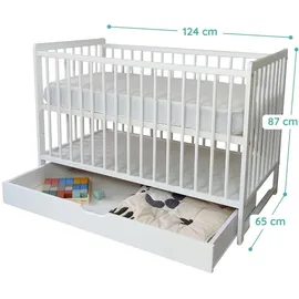 Kids Collective Babybett Kinderbett Gitterbett 60x120 höhenverstellbar & herausnehmbare Sprossen, | weiss sehr stabil Europe - weiß