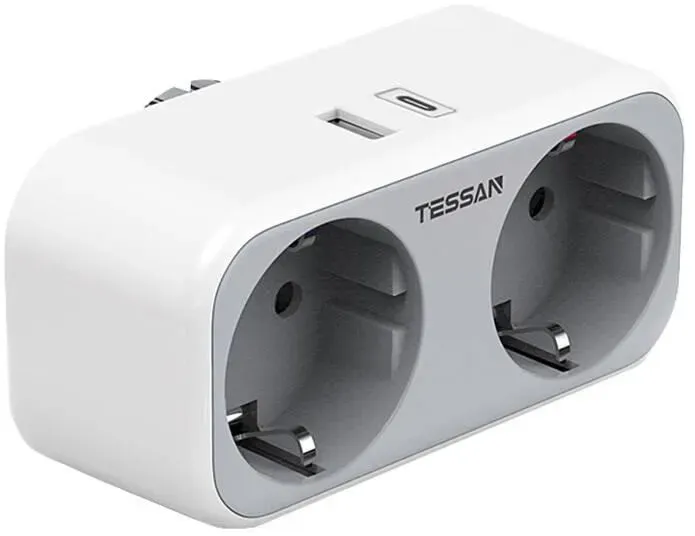 TESSAN Steckdosenadapter mit USB Ladefunktion, 2x Schutzkontakt, 1x USB-A, 1x USB-C