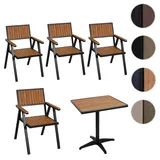 Mendler 4er-Set Gartenstuhl+Gartentisch HWC-J95, Stuhl Tisch, Gastro Outdoor-Beschichtung, Alu Holzoptik schwarz, teak